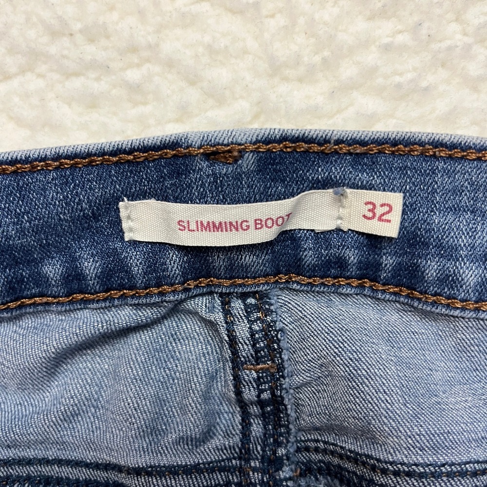 Levi's Slimming Bootcut Jeans Womens 32 Blue Denim - Paint Stains - Picture 6 of 13